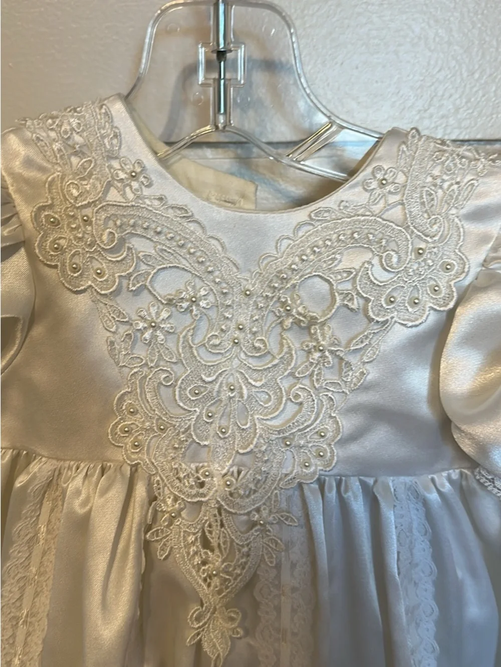 White Satin Lace-Trim Kids christining  Dress